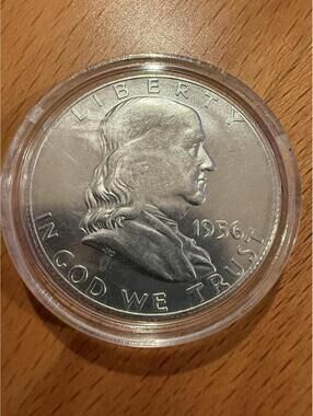 1956 Franklin Half Dollar No Mint Mark 90% Silver Liberty Bell Coin